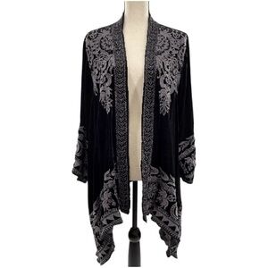 Johnny Was Black and Gray Floral Cardigan